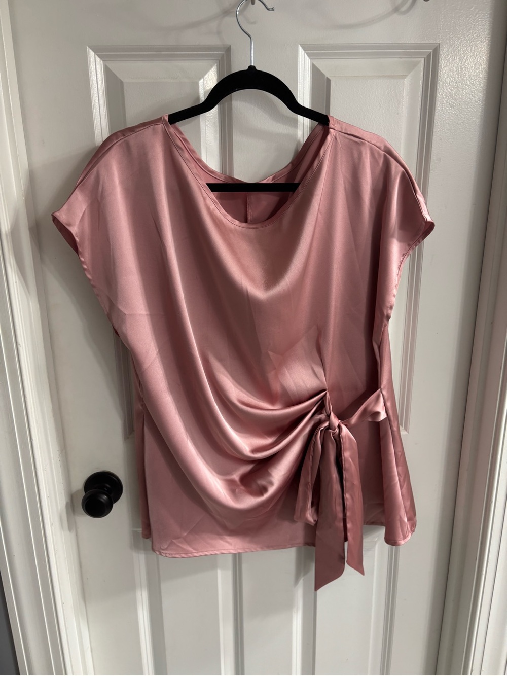 SHEIN Dusty Rose Satin Side-Tie Blouse